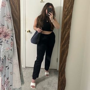 BNWT H&M Navy Silk Drawstring Waist Straight Leg Pant